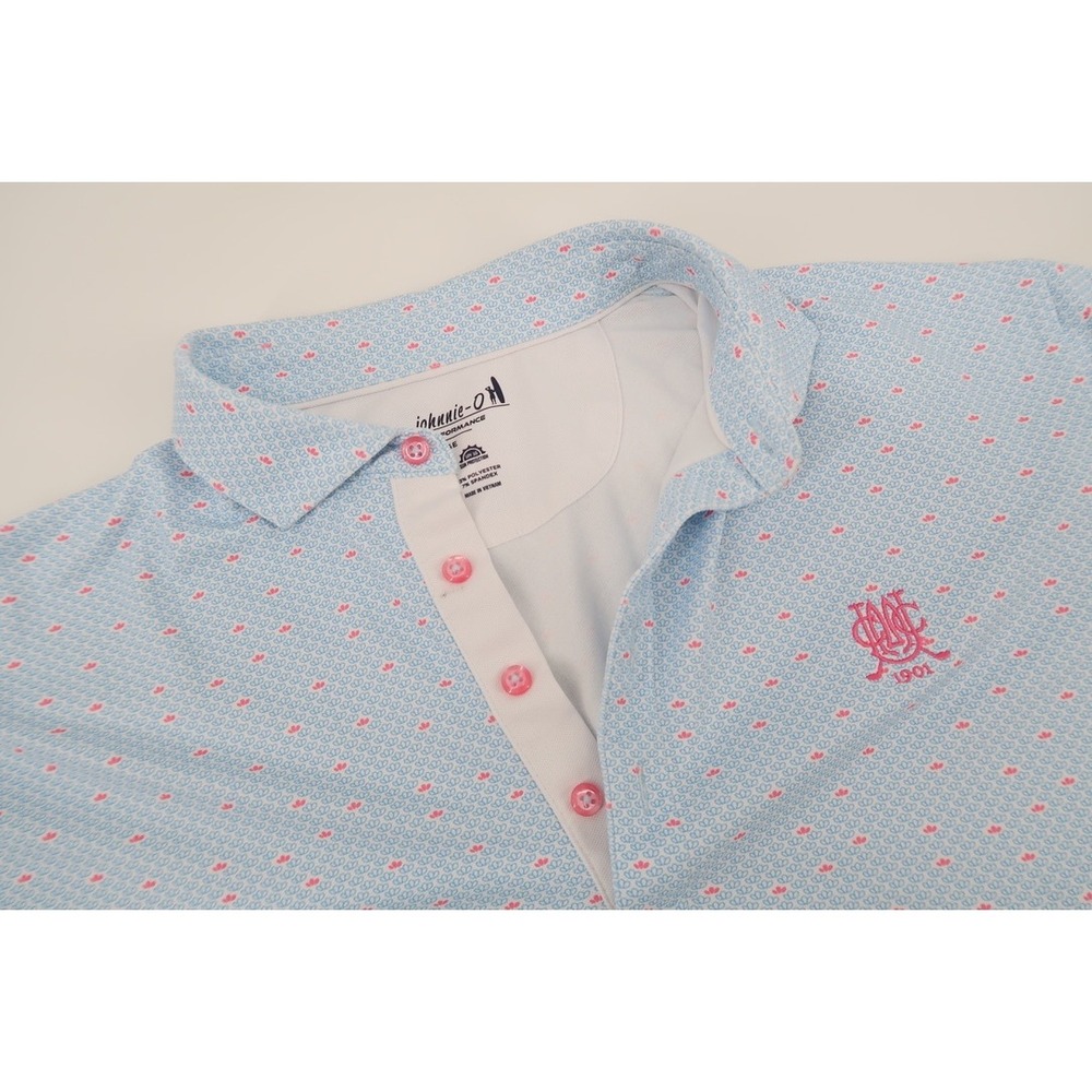 Johnnie-O Performance Polo Mens Large Geometric Upper Montclair Country Club